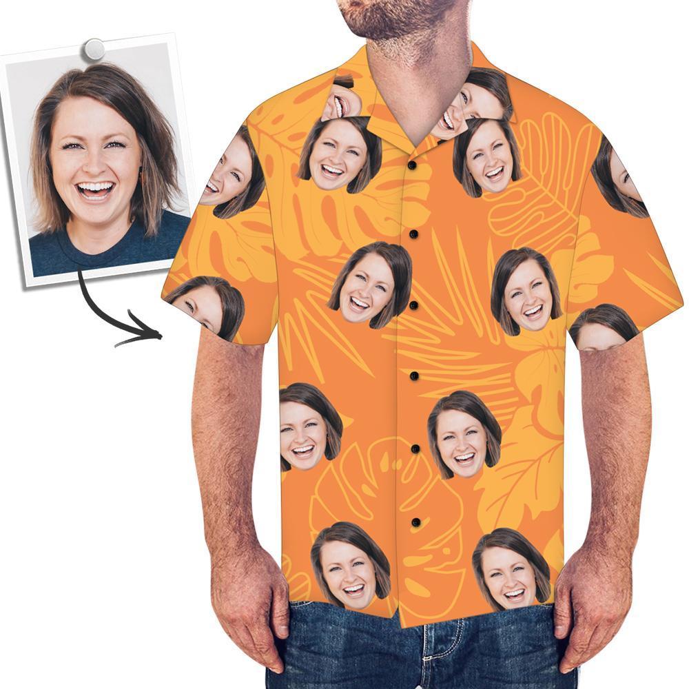 Custom Face Orange Hawaiian Shirt Leaves - myfacesocks