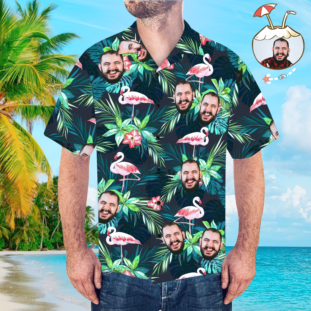 Custom Face Shirt Men's Hawaiian Shirt Flamingo Flower Hip Hop Style - MyFaceSocks