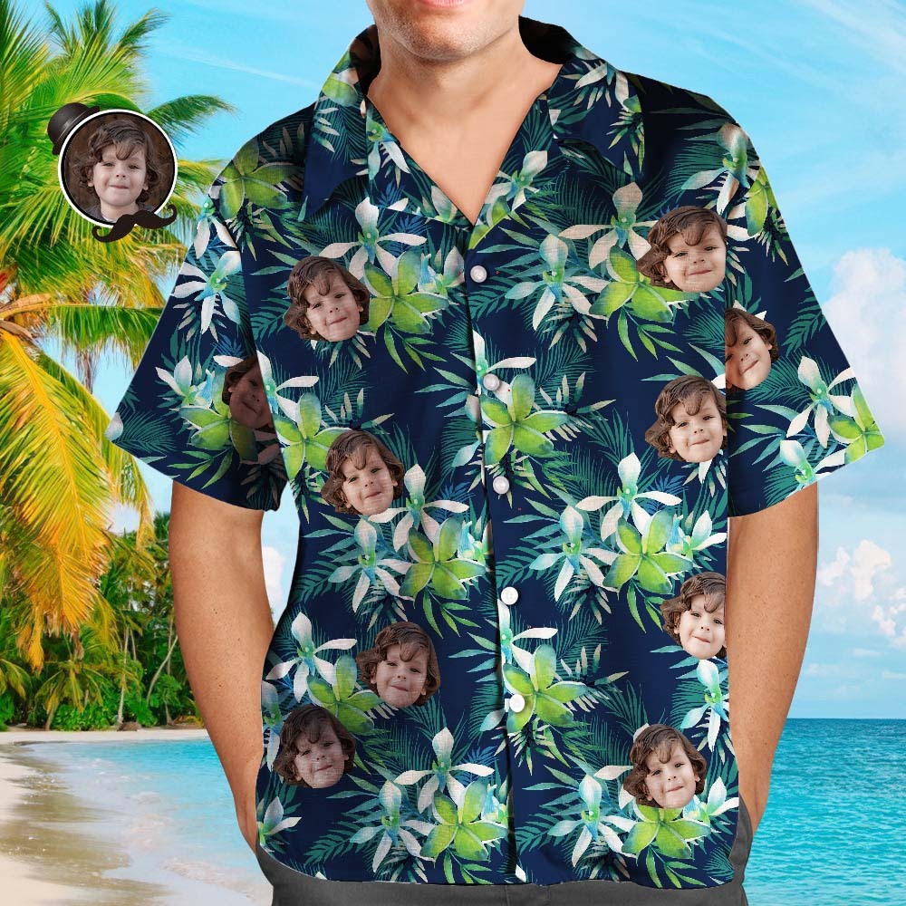 Custom Face Hawaiian Shirt And Beach Shorts Set Personalized Men's Photo Tropical Leaves Set Vacation Party Gift