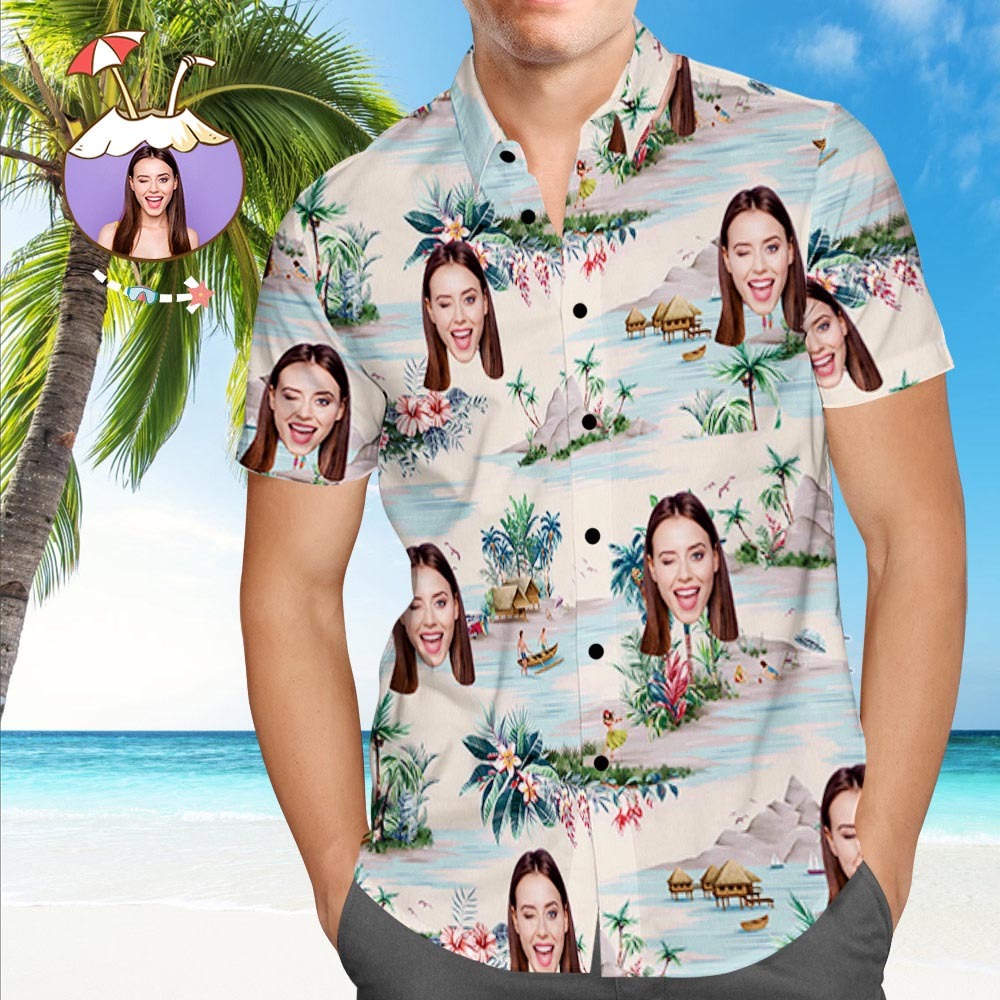 Custom Dog Face Hawaiian Shirt Custom Tropical Shirts  Men's All Over Print Hawaiian Shirt - MyFaceSocks