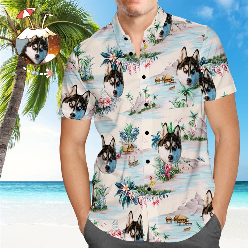 Custom Dog Face Hawaiian Shirt Custom Tropical Shirts  Men's All Over Print Hawaiian Shirt - MyFaceSocks