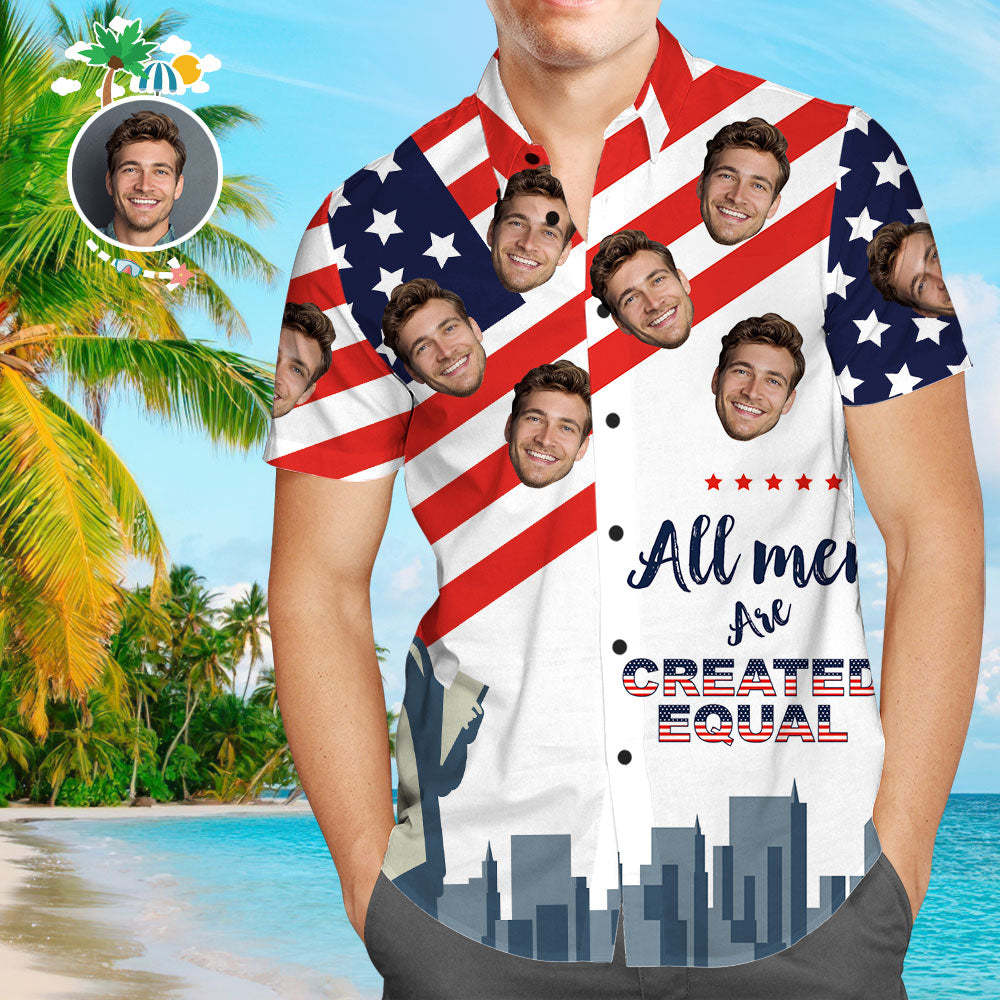 Fourth of July Custom Hawaiian Shirt with Dog Photo Personalized Hawaiian Shirt American Flag Shirt - MyFaceSocks