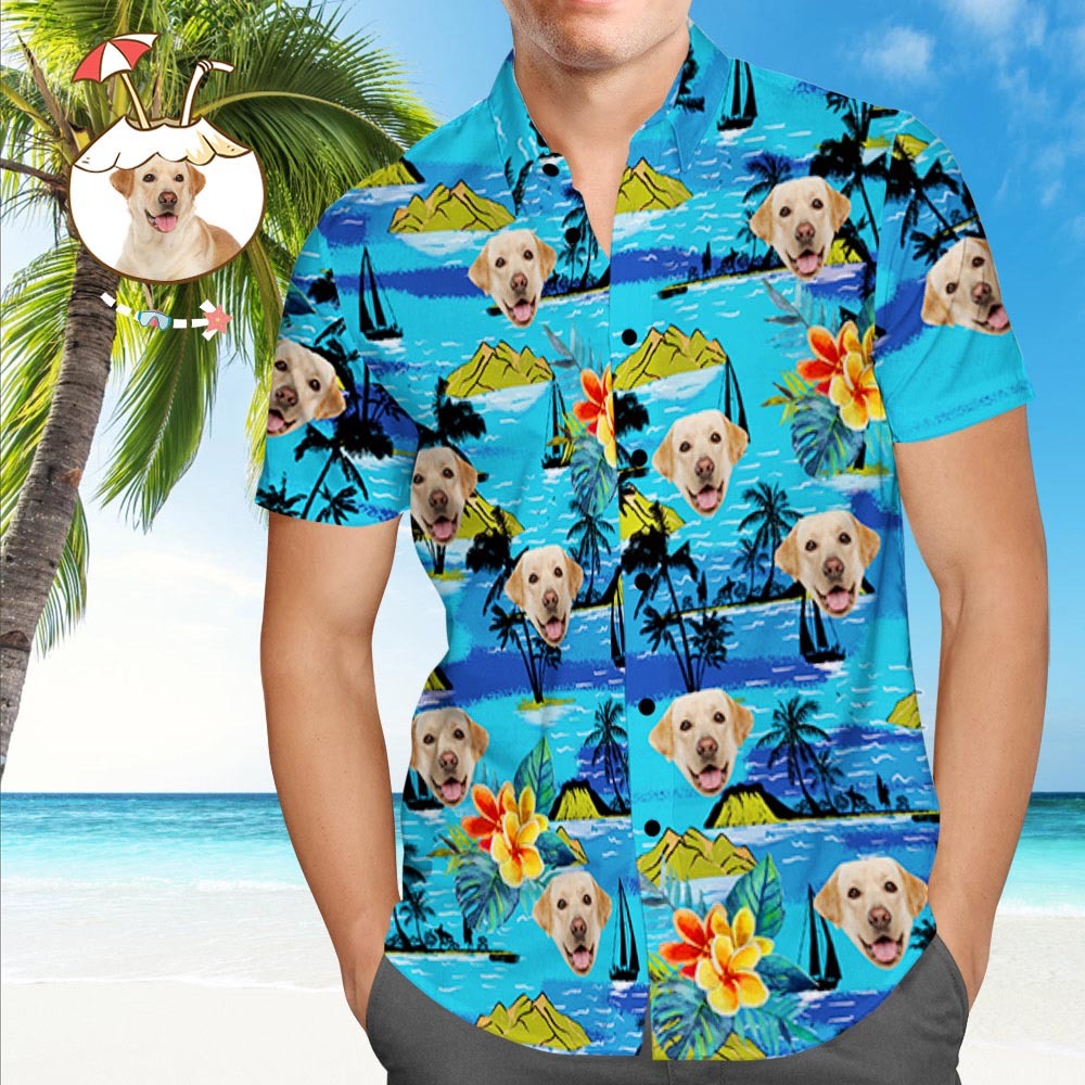 Custom Dog Face Hawaiian Shirt Custom Tropical Shirts Men's All Over Print Hawaiian Shirt - MyFaceSocks