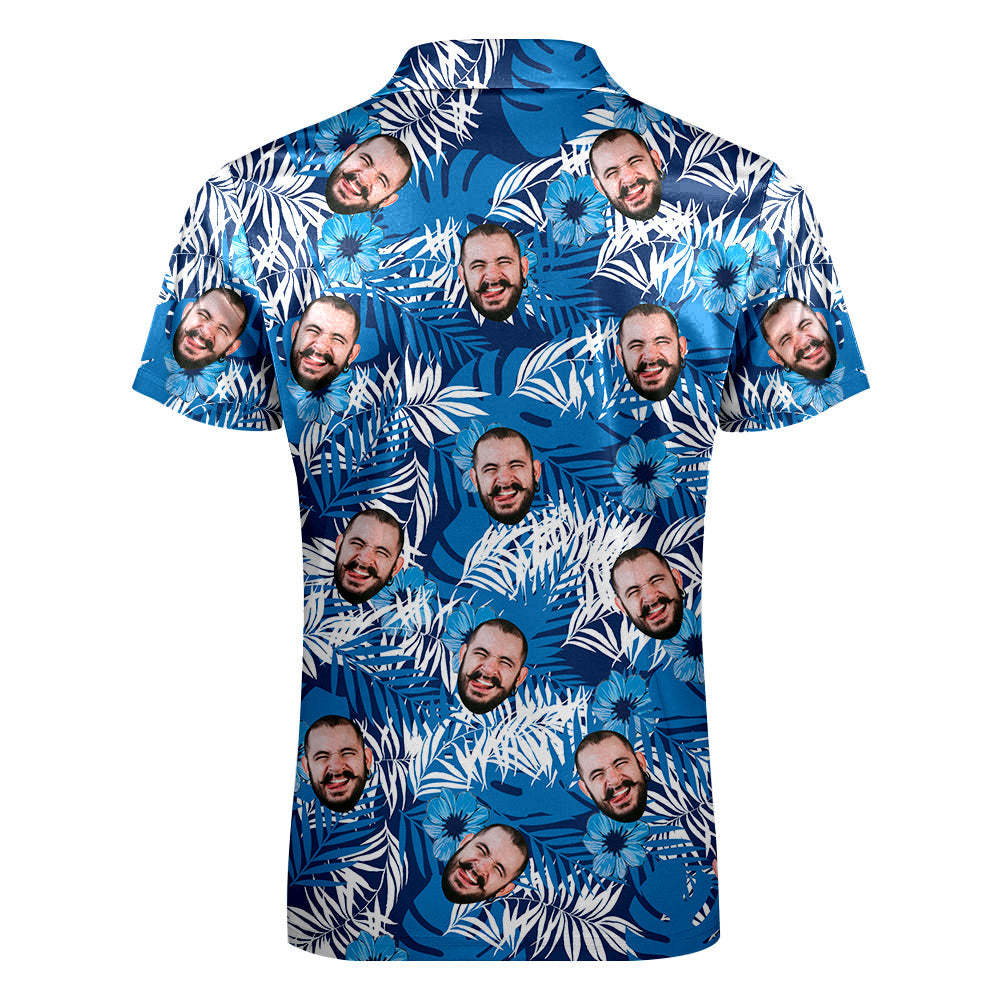 Custom Face Polo Shirt with Zipper Personalized Hawaiian Style Polo Shirt for Men - MyFaceSocks