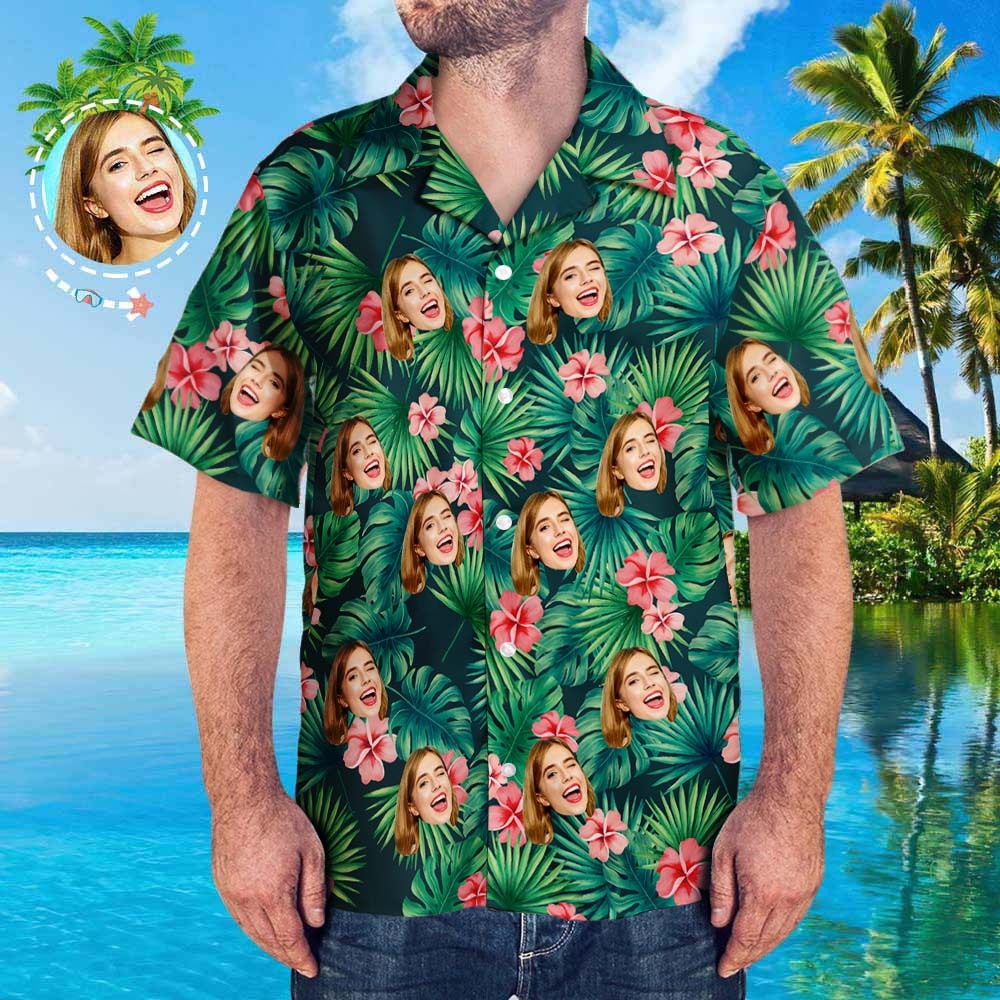 Christmas Gifts , Custom Face All Over Print Beach Style Hawaiian Shirt Flowers
