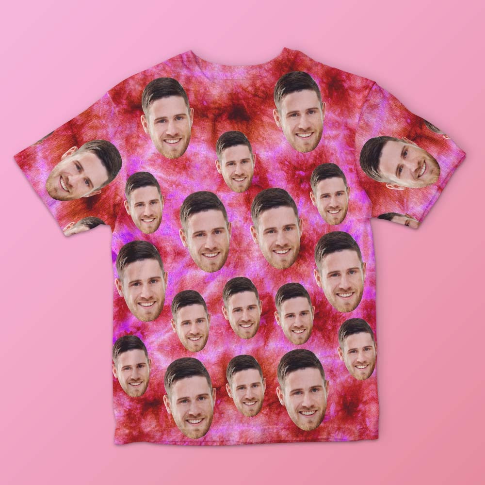 Custom Face Men's T-shirt Personalized Photo Funny Tie Dye T-shirt Gift For Men Pink - MyFaceSocks