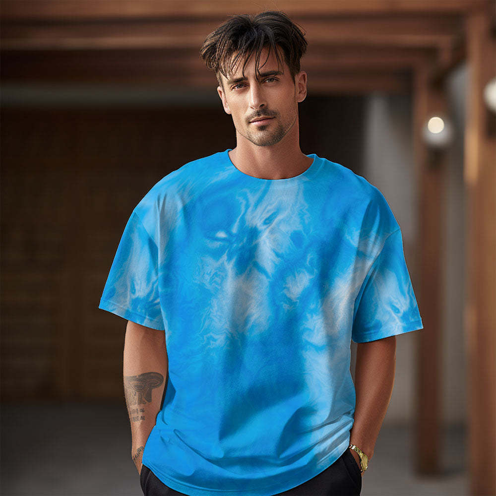 Tie Dye T-Shirts for Men Women Short Sleeve Mens Tie-Dye Shirts Summer Perfection Blue