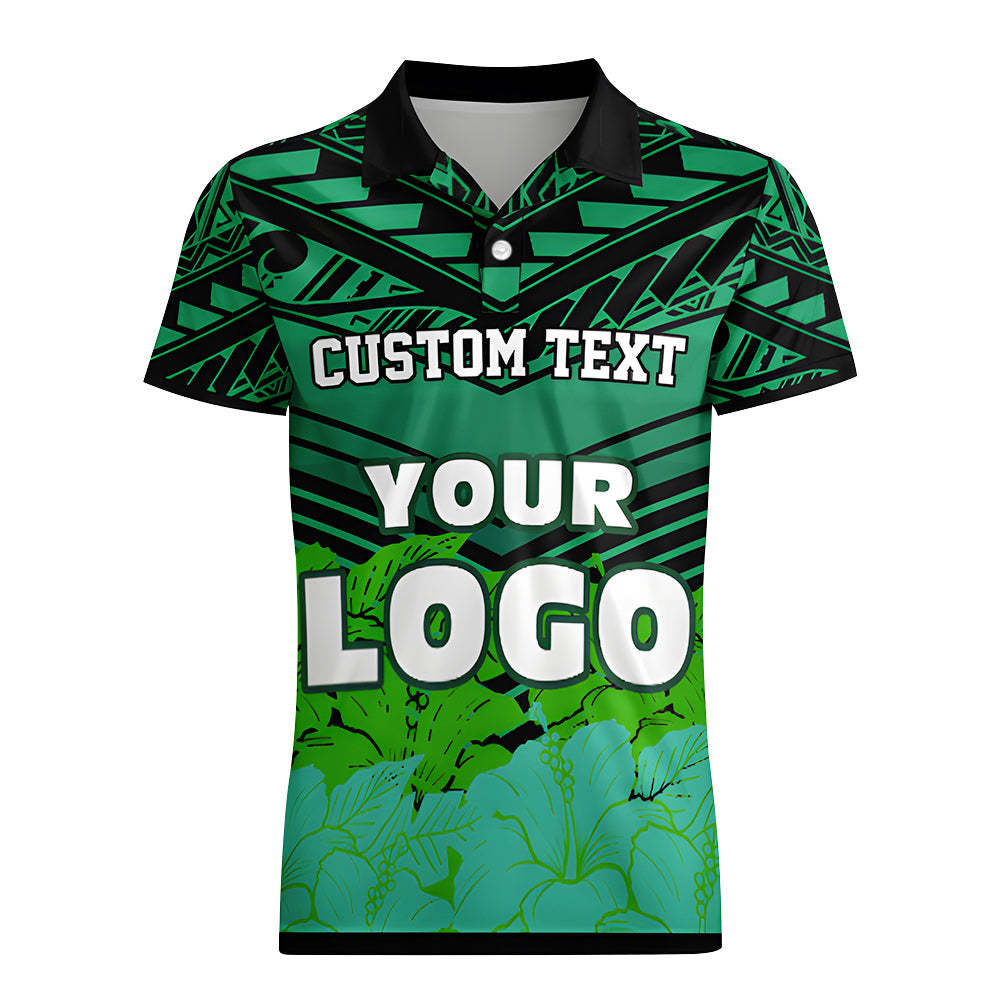 Men's Custom Logo Polo Shirt Personalized Name Hawaiian Golf Shirts Gift for Him - MyFaceSocks