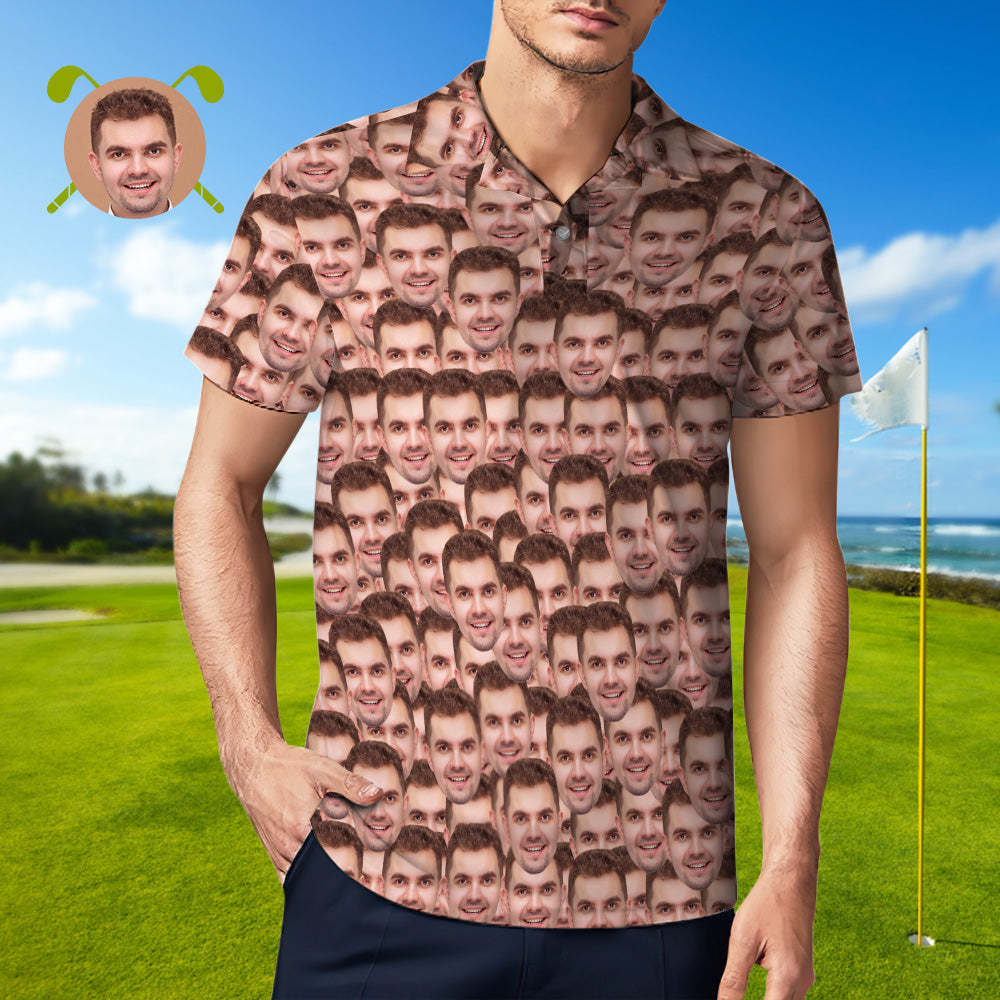 Men's Custom Face POLO Shirt Personalized Golf Shirts For Him Face Mash - MyFaceSocks