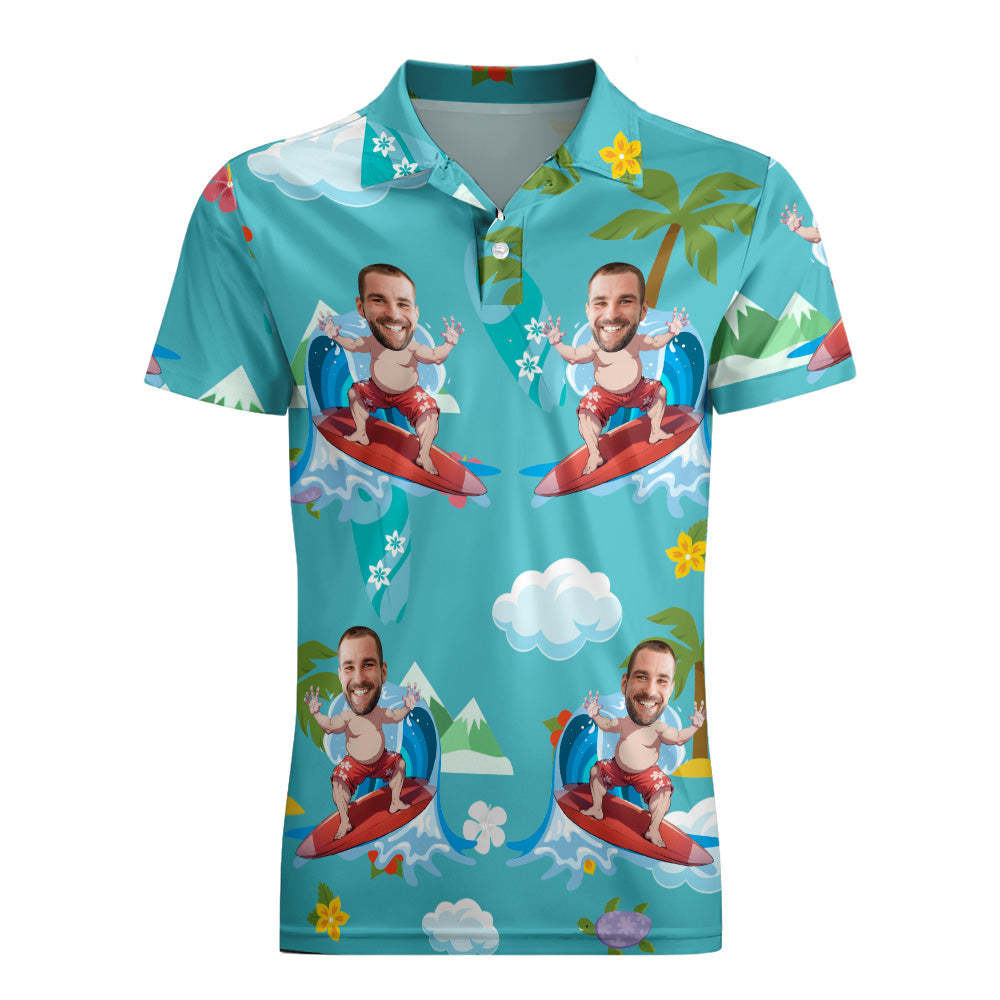 Custom Polo Shirt Hawaiian Golf Polo Shirts Aloha Summer Shirt Happy Surfing For Him - MyFaceSocks
