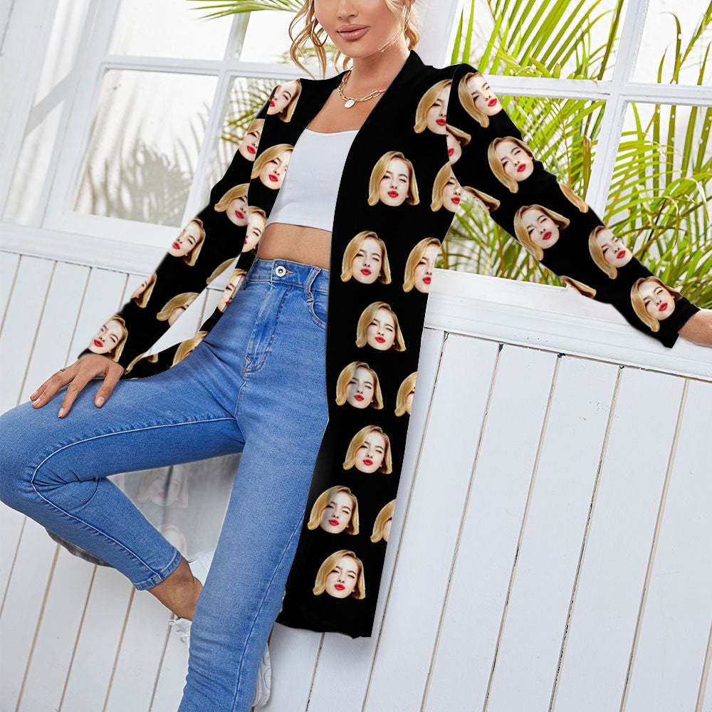 Personalized Funny Cardigan Women Long Sleeve Open Front Cardigan - MyFaceSocks