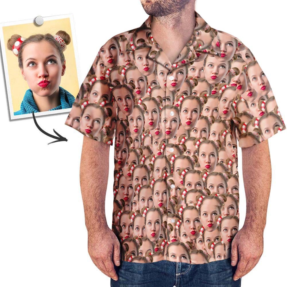 Custom Face All Over Print Hawaiian Shirt Flamingo Flowers And Leaves