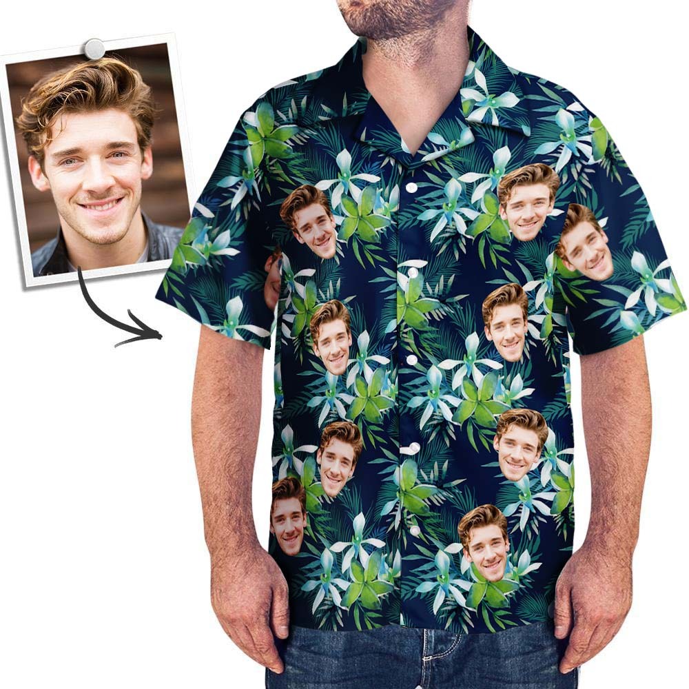 Custom Face All Over Print Hawaiian Shirt Flamingo Flowers And Leaves