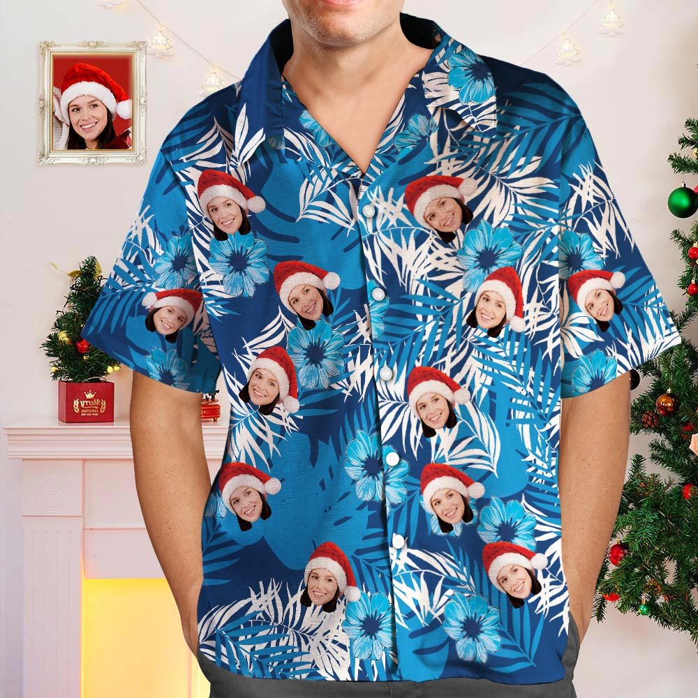 Custom Logo Hawaiian Shirts Flowers and Leaves Design Personalized Aloha Beach Shirt For Men