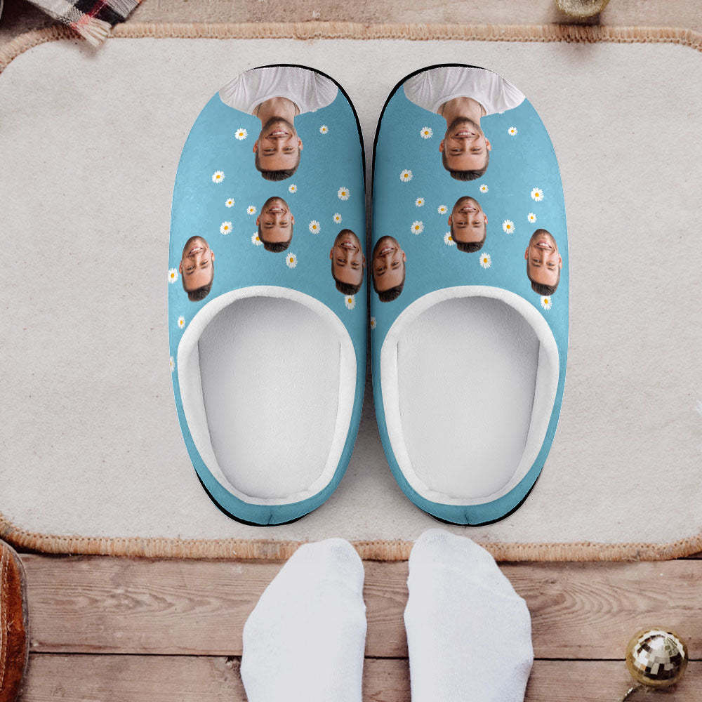 Custom Photo Women and Men's Slippers With Daisy Personalized Casual House Cotton Slippers Christmas Gift - MyFaceSocks