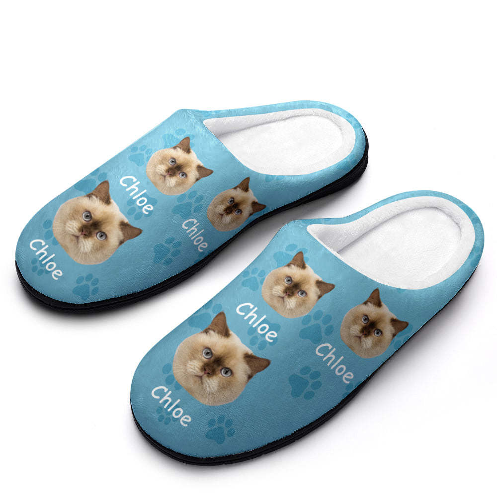 Custom Photo and Name Women Men Slippers With Footprint Personalized Casual House Cotton Slippers Christmas Gift - MyFaceSocks