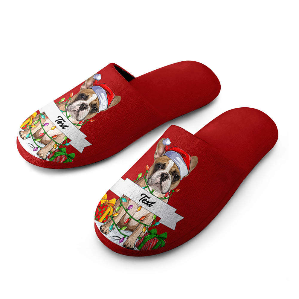 Custom Face And Text Women's and Men's Cotton Slippers Personalized Casual House Shoes Indoor Outdoor Bedroom Slippers Christmas Gift For Dog Lovers - MyFaceSocks