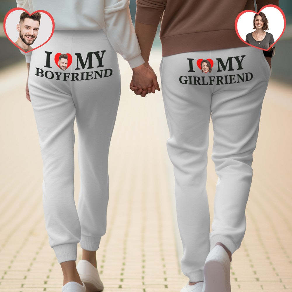 Custom Face Sweatpants Personalized I Love My Boyfriend/Girlfriend Printed Sweatpants Valentine's Day Gift for Couple - MyFaceSocks