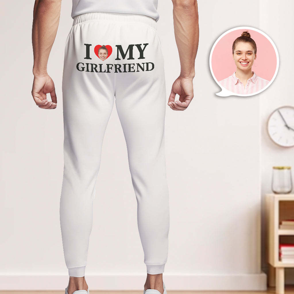 Custom Face Sweatpants Personalized I Love My Boyfriend/Girlfriend Printed Sweatpants Valentine's Day Gift for Couple - MyFaceSocks