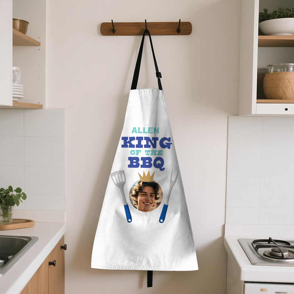 Custom Face Photo Apron Personalized KING OF THE BBQ Fathers Day Apron Gift - MyFaceSocks