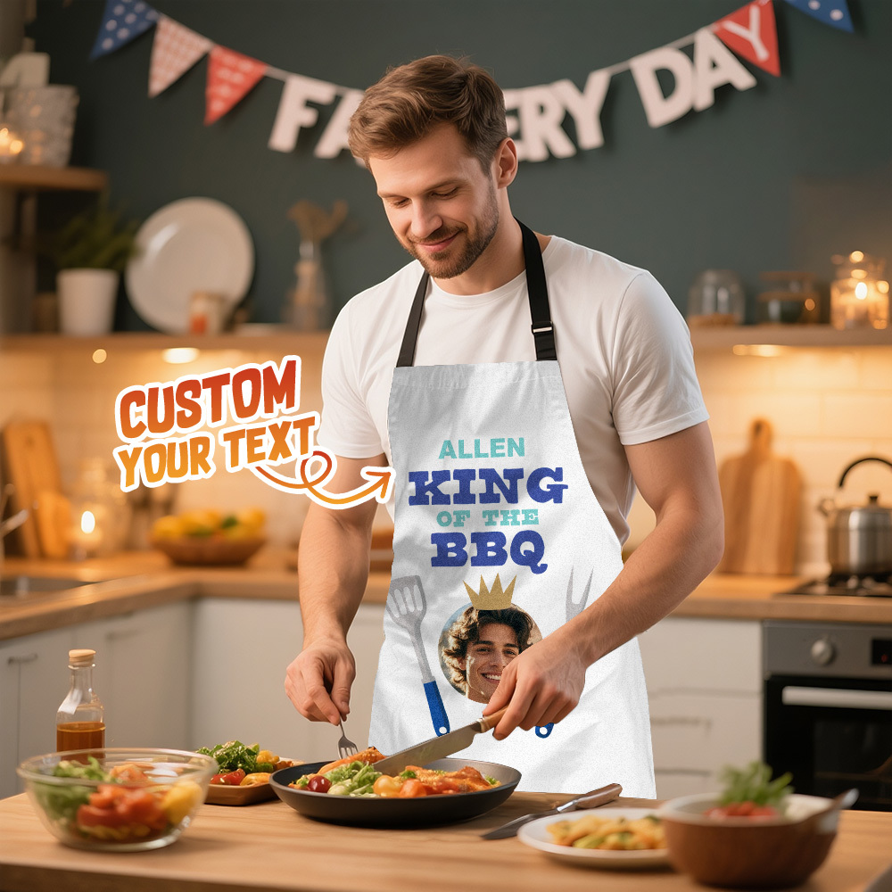 Custom Face Photo Apron Personalized KING OF THE BBQ Fathers Day Apron Gift - MyFaceSocks