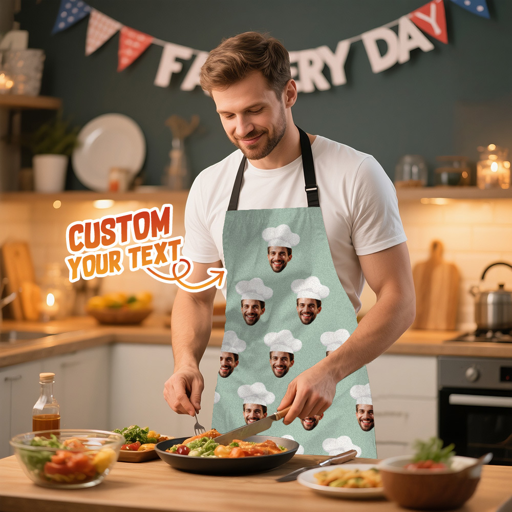 Custom Face Photo Apron Personalized Chef Hat Green Apron Gift For Dad Gradnpa - MyFaceSocks