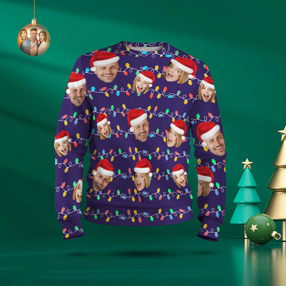 Custom Face Round Neck Hoodie Personalized Photo Christmas Family Xmas Leds Unisex Hoodies - MyFaceSocks