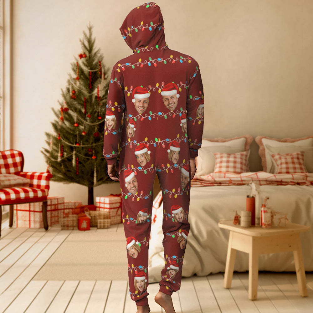 Custom Onesies Photo Xmas Leds Pajamas One-Piece Sleepwear Family Pyjamas Christmas Gift - MyFaceSocks