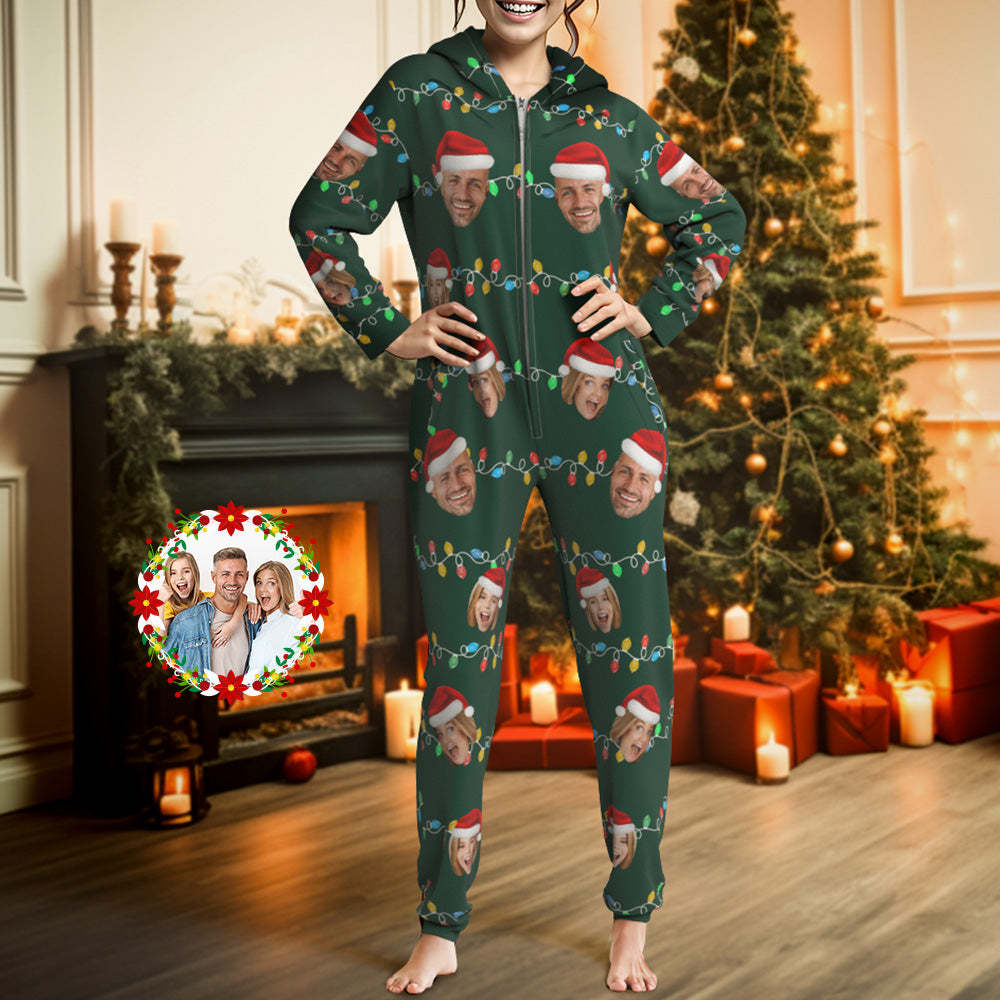 Custom Onesies Photo Xmas Leds Pajamas One-Piece Sleepwear Family Pyjamas Christmas Gift - MyFaceSocks