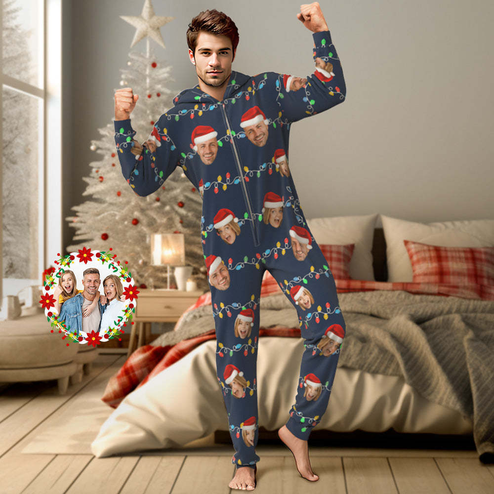 Custom Onesies Photo Xmas Leds Pajamas One-Piece Sleepwear Family Pyjamas Christmas Gift - MyFaceSocks