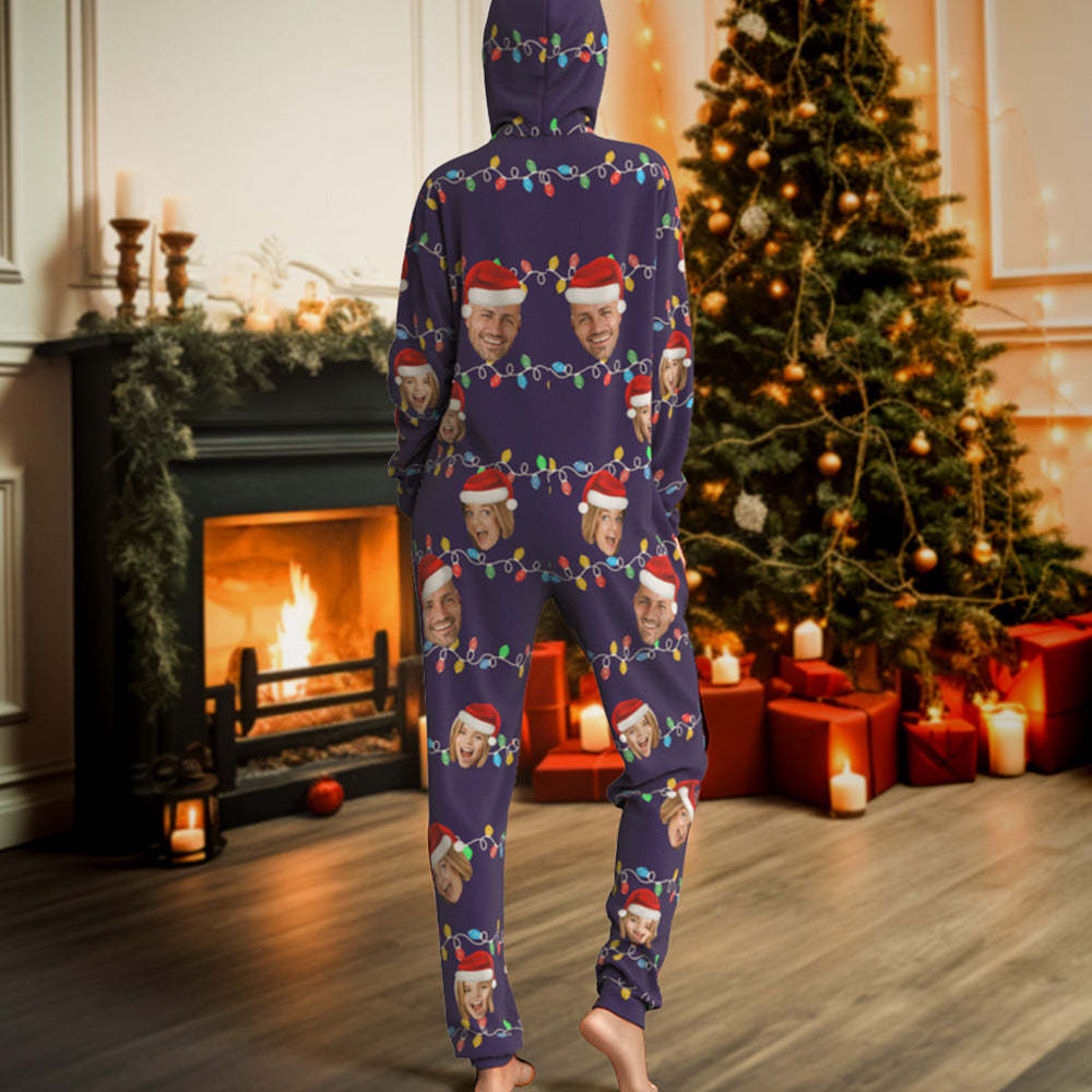 Custom Onesies Photo Xmas Leds Pajamas One-Piece Sleepwear Family Pyjamas Christmas Gift - MyFaceSocks