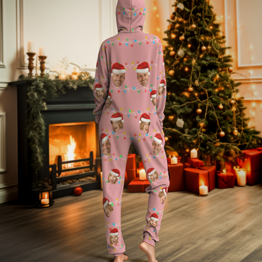 Custom Onesies Photo Xmas Leds Pajamas One-Piece Sleepwear Family Pyjamas Christmas Gift - MyFaceSocks