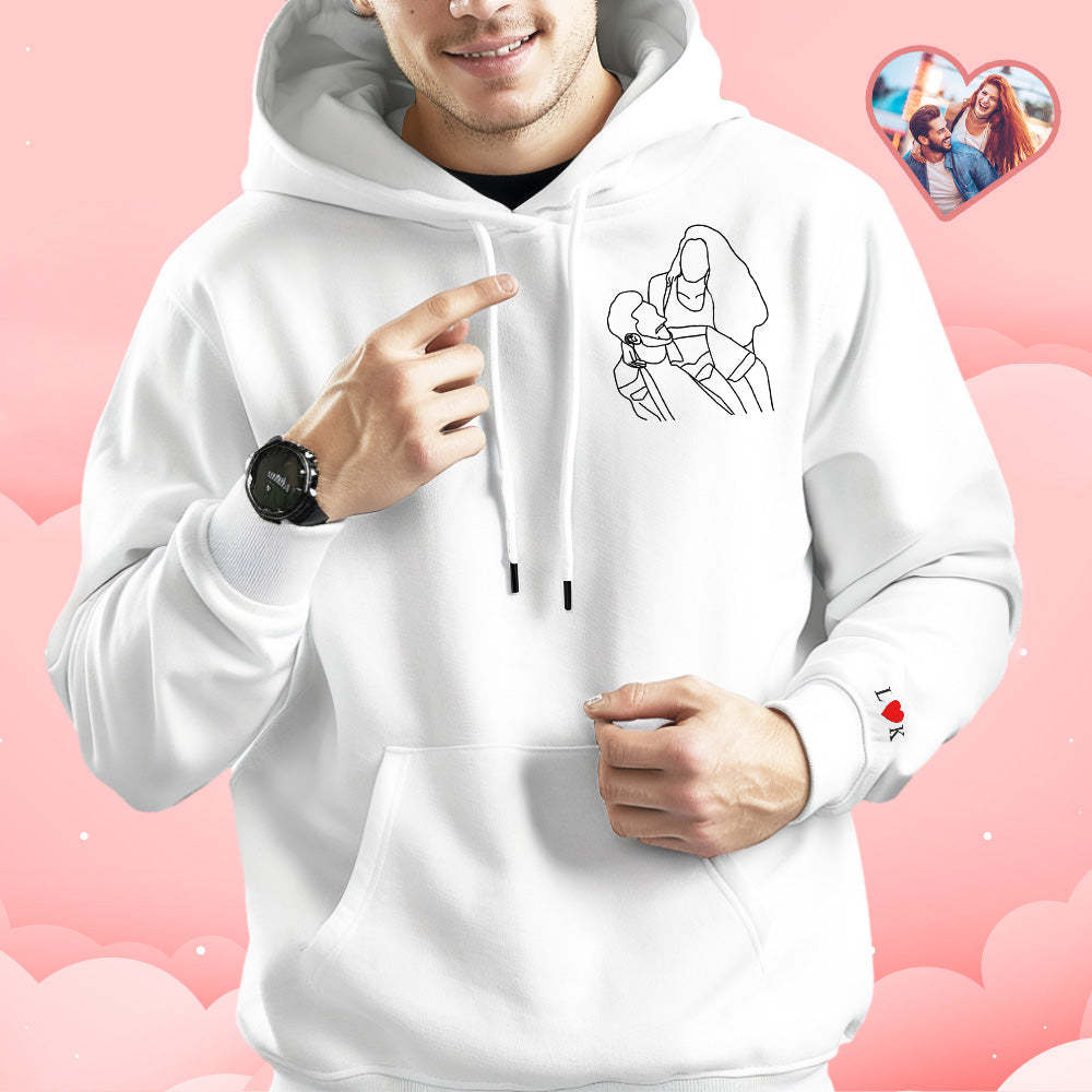 Custom Embroidered Photo Outline Hoodie With Letters Sweatshirt Gifts For Couples - MyFaceSocks
