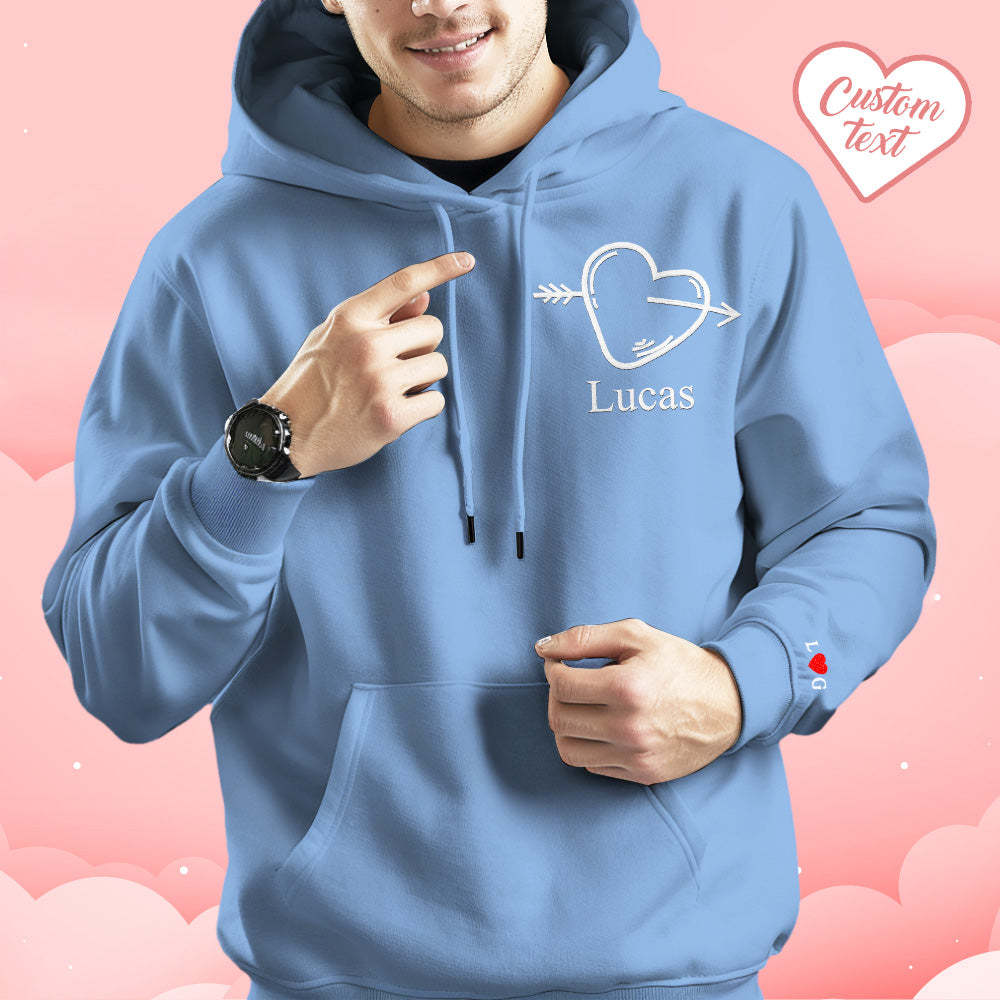 Custom Text Embroidered Hoodie Stylish Heart Key And Lock Set Sweatshirt Valentine Gift For Couples - MyFaceSocks