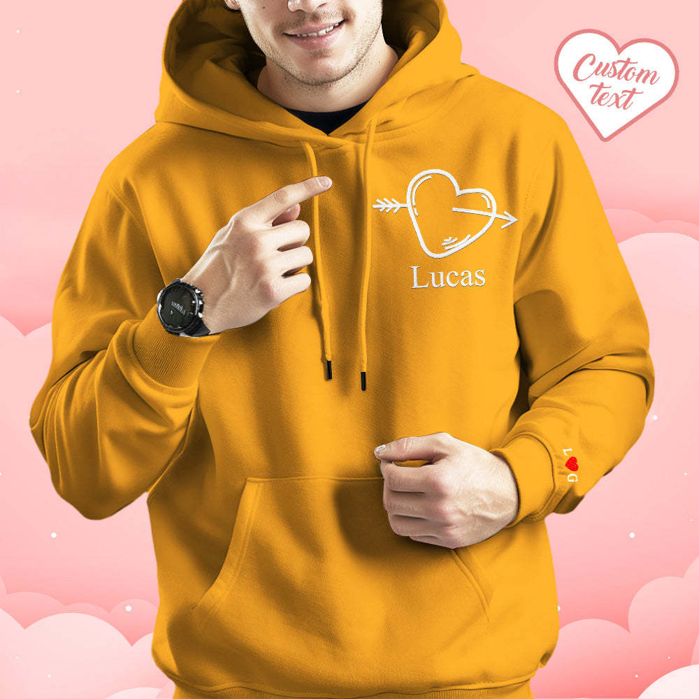 Custom Text Embroidered Hoodie Stylish Heart Key And Lock Set Sweatshirt Valentine Gift For Couples - MyFaceSocks