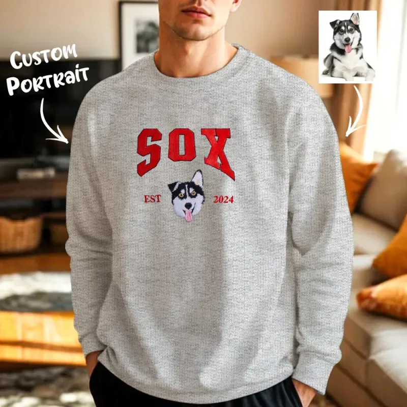 Custom Embroidered Sweatshirt With Pet Portrait