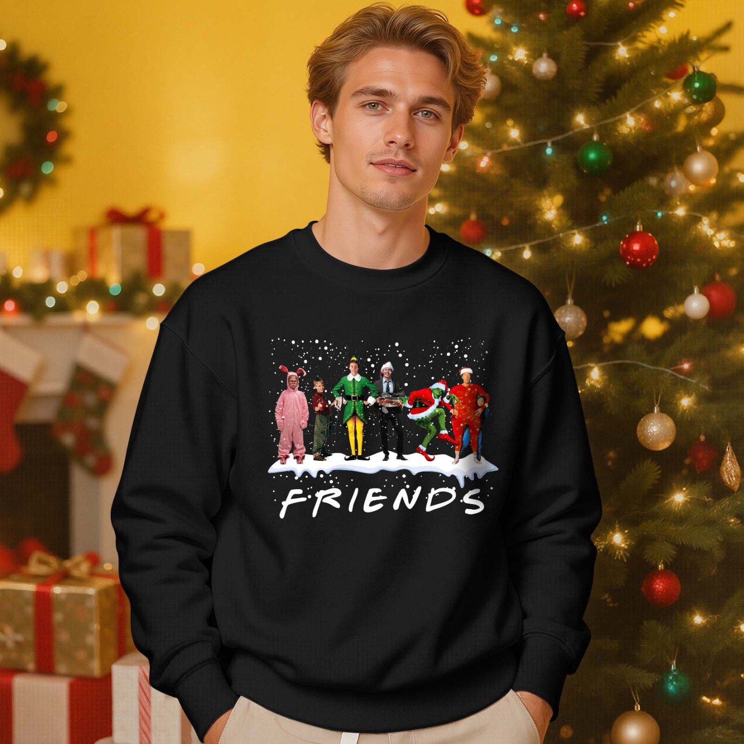 Custom Face Round Neck Hoodie Custom Face Retro Vintage Portrait Christmas Sweatshirt Memory Gift - MyFaceSocks