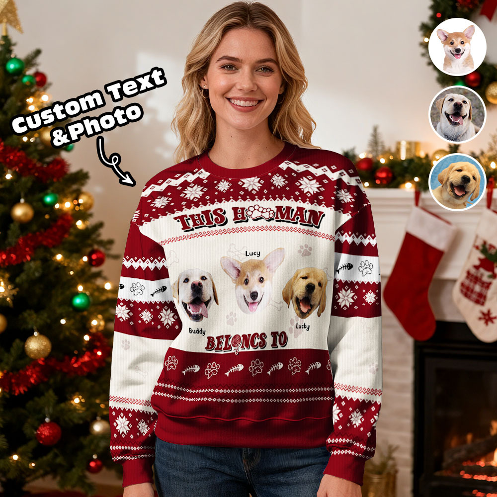 Custom Face Round Neck Hoodie Personalized Custom Photo Christmas Gifts For Family Cute Pet Face Sweater Xmas Leds Unisex Hoodies