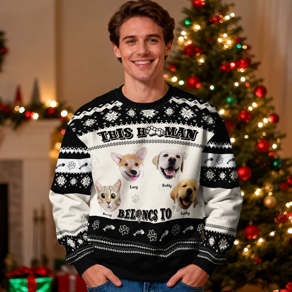 Custom Face Round Neck Hoodie Personalized Custom Photo Christmas Gifts For Family Cute Pet Face Sweater Xmas Leds Unisex Hoodies