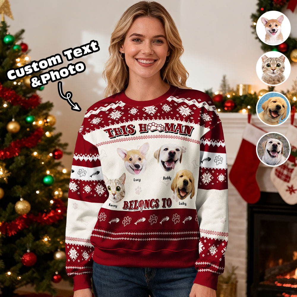 Custom Face Round Neck Hoodie Personalized Custom Photo Christmas Gifts For Family Cute Pet Face Sweater Xmas Leds Unisex Hoodies