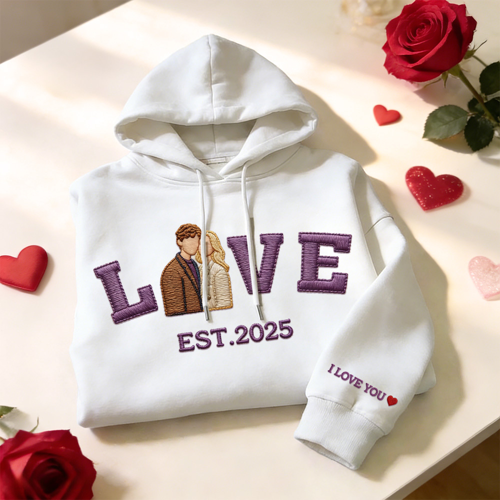 Personalized Embroidered Photo Couple LOVE Est Year Sweatshirt/Hoodie - MyFaceSocks