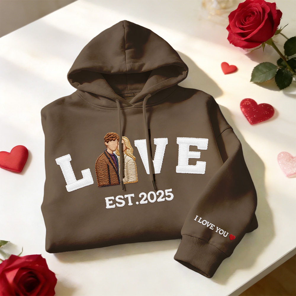 Personalized Embroidered Photo Couple LOVE Est Year Sweatshirt/Hoodie - MyFaceSocks