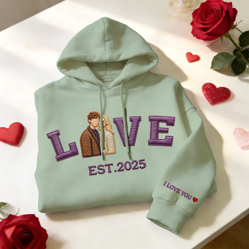 Personalized Embroidered Photo Couple LOVE Est Year Sweatshirt/Hoodie - MyFaceSocks