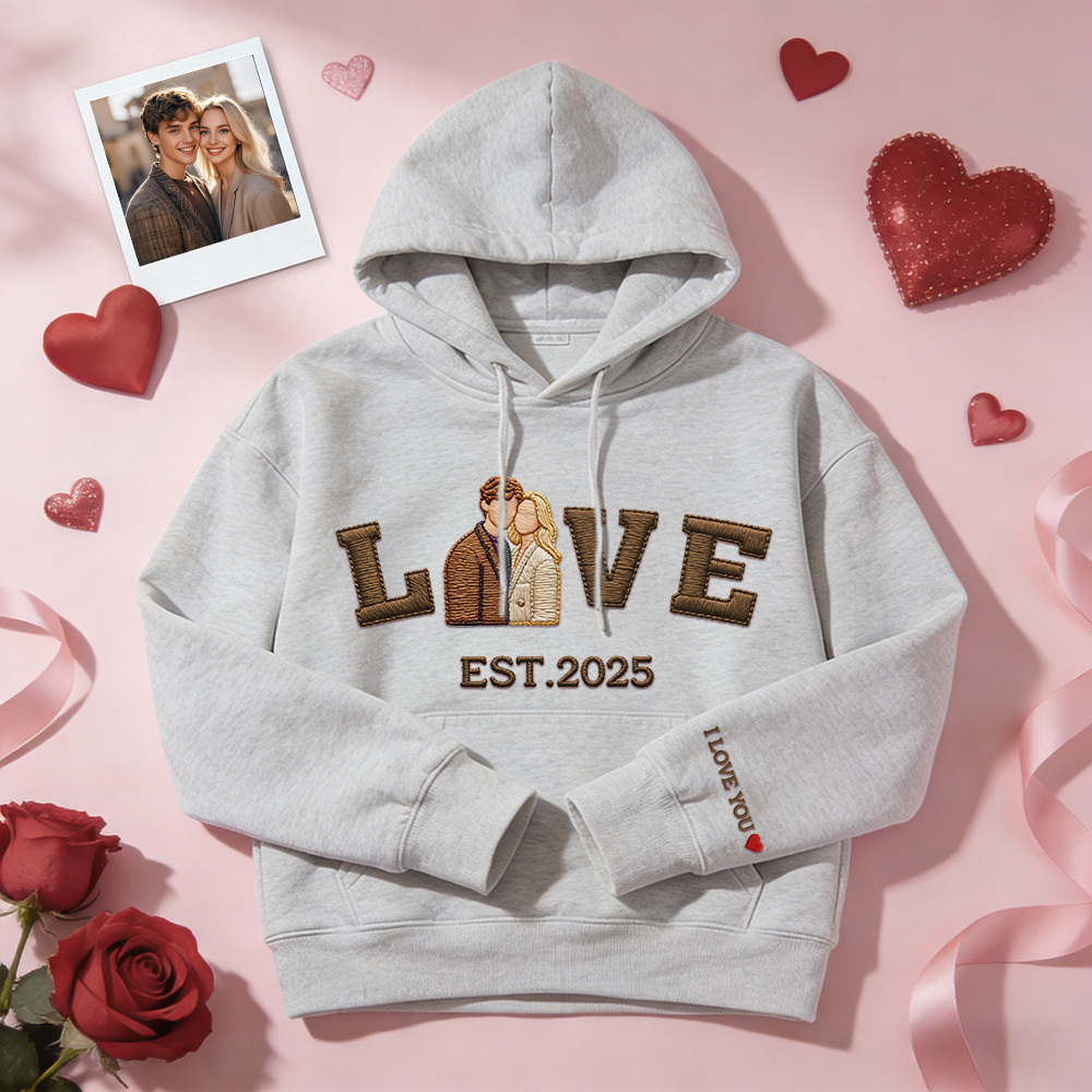 Personalized Embroidered Photo Couple LOVE Est Year Sweatshirt/Hoodie - MyFaceSocks