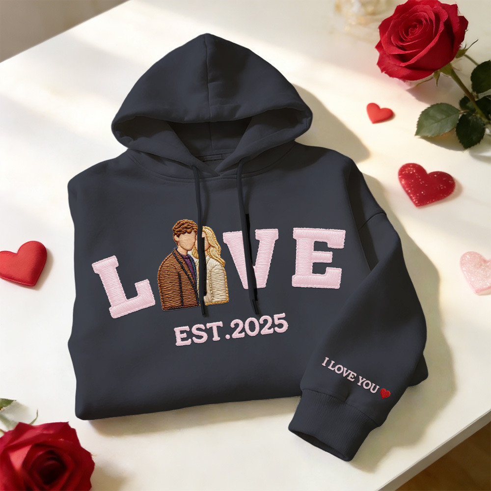 Personalized Embroidered Photo Couple LOVE Est Year Sweatshirt/Hoodie - MyFaceSocks