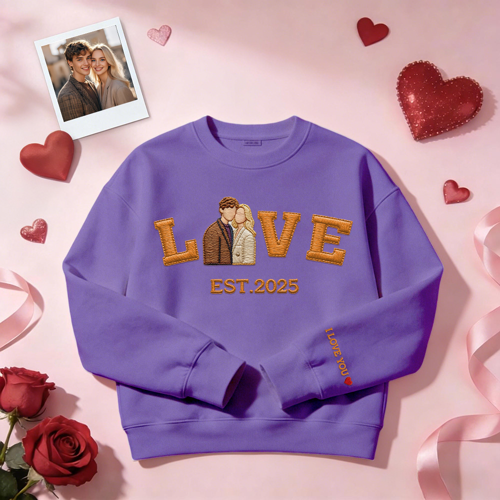 Personalized Embroidered Photo Couple LOVE Est Year Sweatshirt/Hoodie - MyFaceSocks