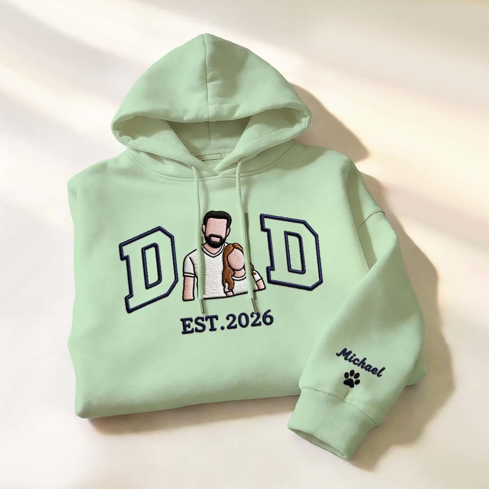 Personalized Embroidered Portrait Sweatshirt for Dad Father's Day Gift Custom Family Photo Embroidered Portrait Gift - MyFaceSocks