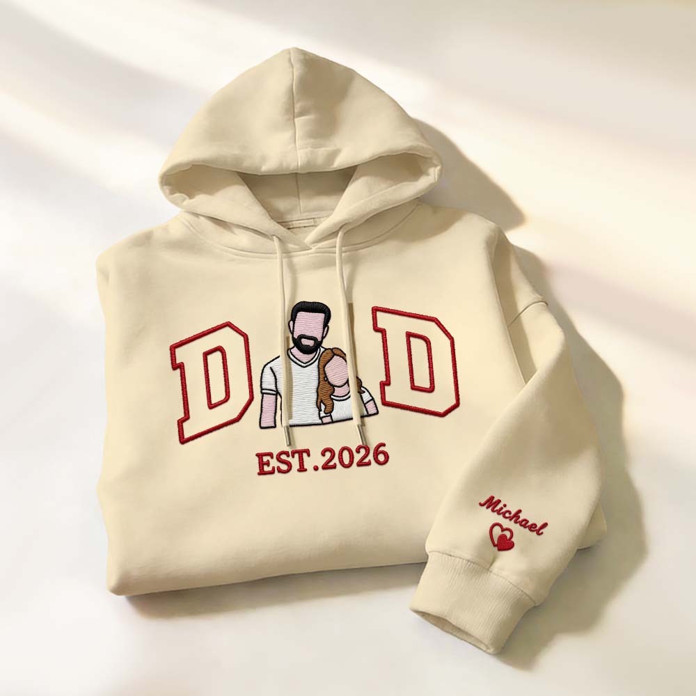 Personalized Embroidered Portrait Sweatshirt for Dad Father's Day Gift Custom Family Photo Embroidered Portrait Gift - MyFaceSocks