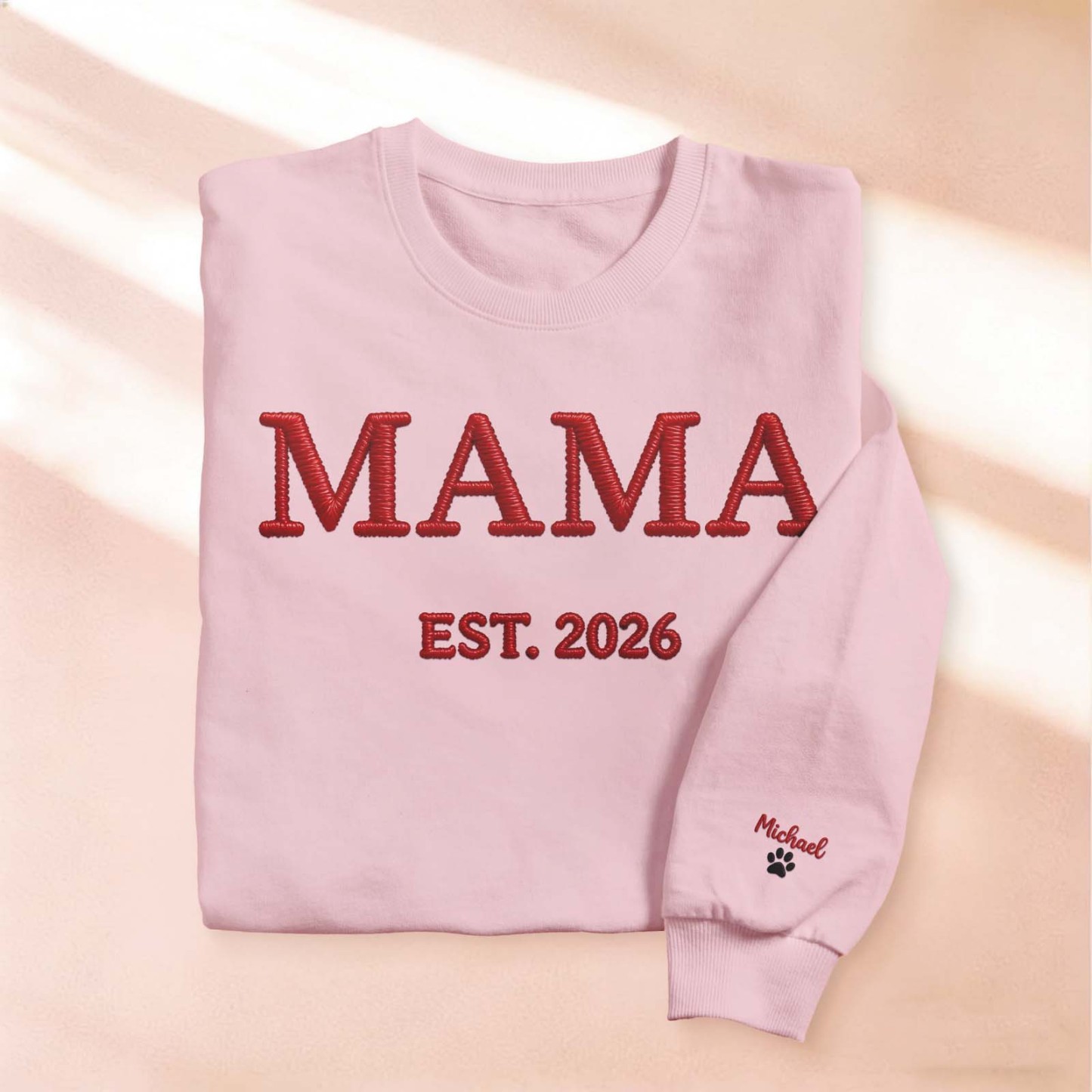 Personalized Mama Embroidered Sweatshirt, Custom Mom Embroidery Hoodie, New Mom Outfit, Pregnancy Reveal Clothing, Happy Mother's Day Gifts - MyFaceSocks