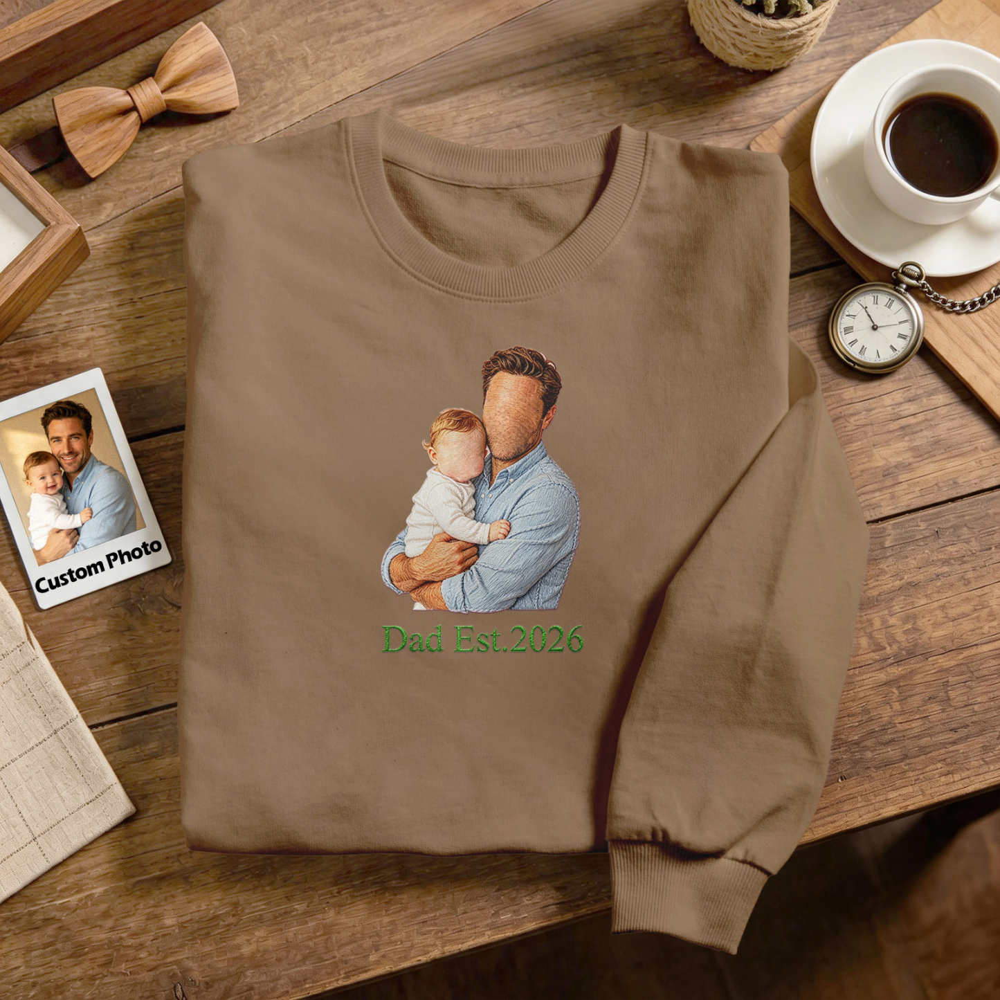 Fathers Day Gift Custom Full Color Embroidered Sweatshirt Portrait Couple/Dad/Mom Family Gift Personalized Fathers Day Gift - MyFaceSocks